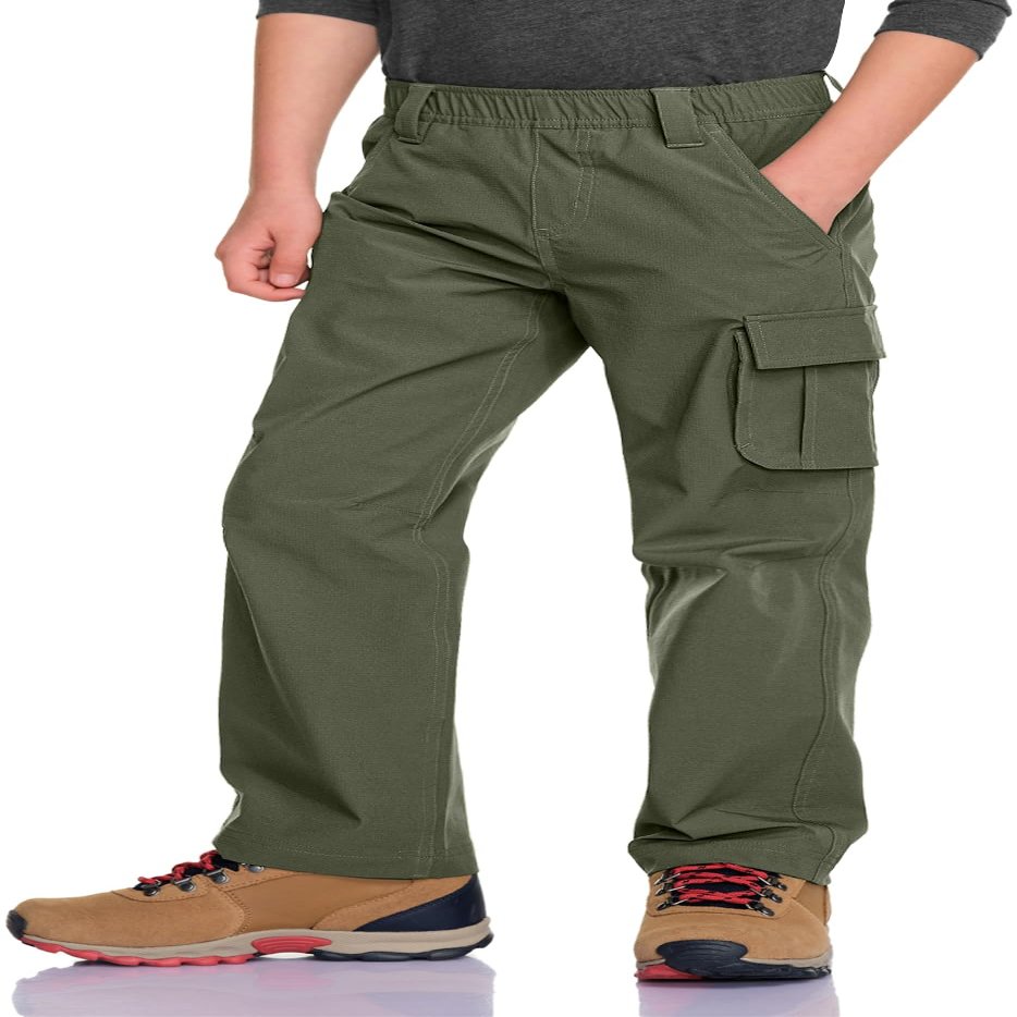 CQR Kids Boys Hiking Cargo Pants, Water Resistant UPF 50+ Quick Dry Youth Casual Outdoor Climbing Camping Trousers, Shenah Trail Army Green, Small