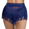 Hedmy Women's Belly Dance Skirts Shorts Elastic Irregular Tassel Fringe Shorts Booty Dance Bottoms Navy Blue Medium view 2