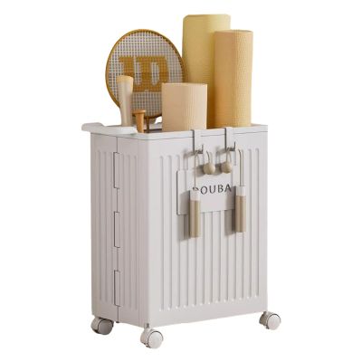 SAYOBO Foldable Yoga Mat Foam Roller Rack with Wheels, Pp Sports Equipment Storage Basket for Dumbbells/Mat/Racket, Versatile Dirty Clothes Organizer (Color : White)