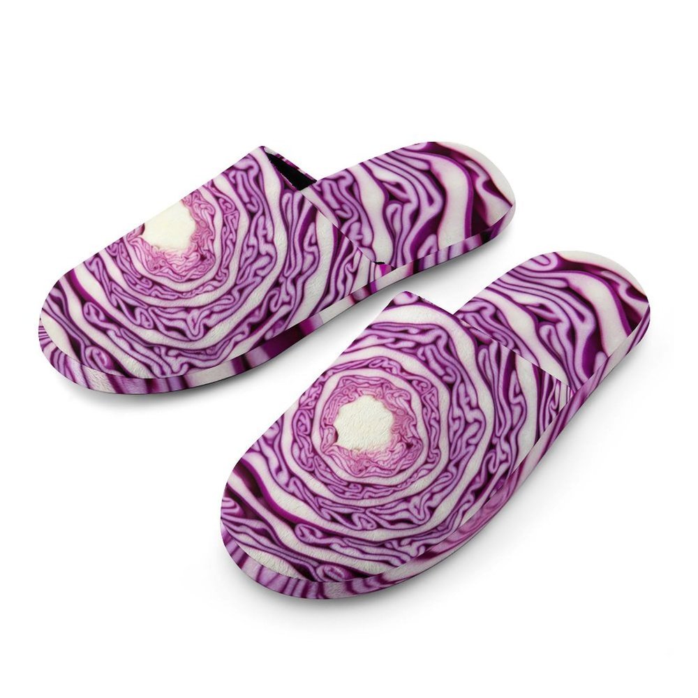 CIMOXDERRT Purple Cabbage Pattern Men's Slipper Non Slip Comfortable Winter Warm Home House Shoes