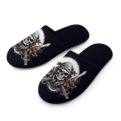 CIMOXDERRT Pirate Skull Swords Men's Slipper Non Slip Comfortable Winter Warm Home House Shoes