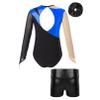 iiniim Kids 2pcs Sequins Dance Gymnastic Girls Metallic Leotards with Shorts Outfits Tracksuit Performance Costume Royal Blue&Black 10 Years view 2