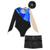 iiniim Kids 2pcs Sequins Dance Gymnastic Girls Metallic Leotards with Shorts Outfits Tracksuit Performance Costume Royal Blue&Black 10 Years view 3