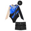 iiniim Kids 2pcs Sequins Dance Gymnastic Girls Metallic Leotards with Shorts Outfits Tracksuit Performance Costume Royal Blue&Black 10 Years view 4
