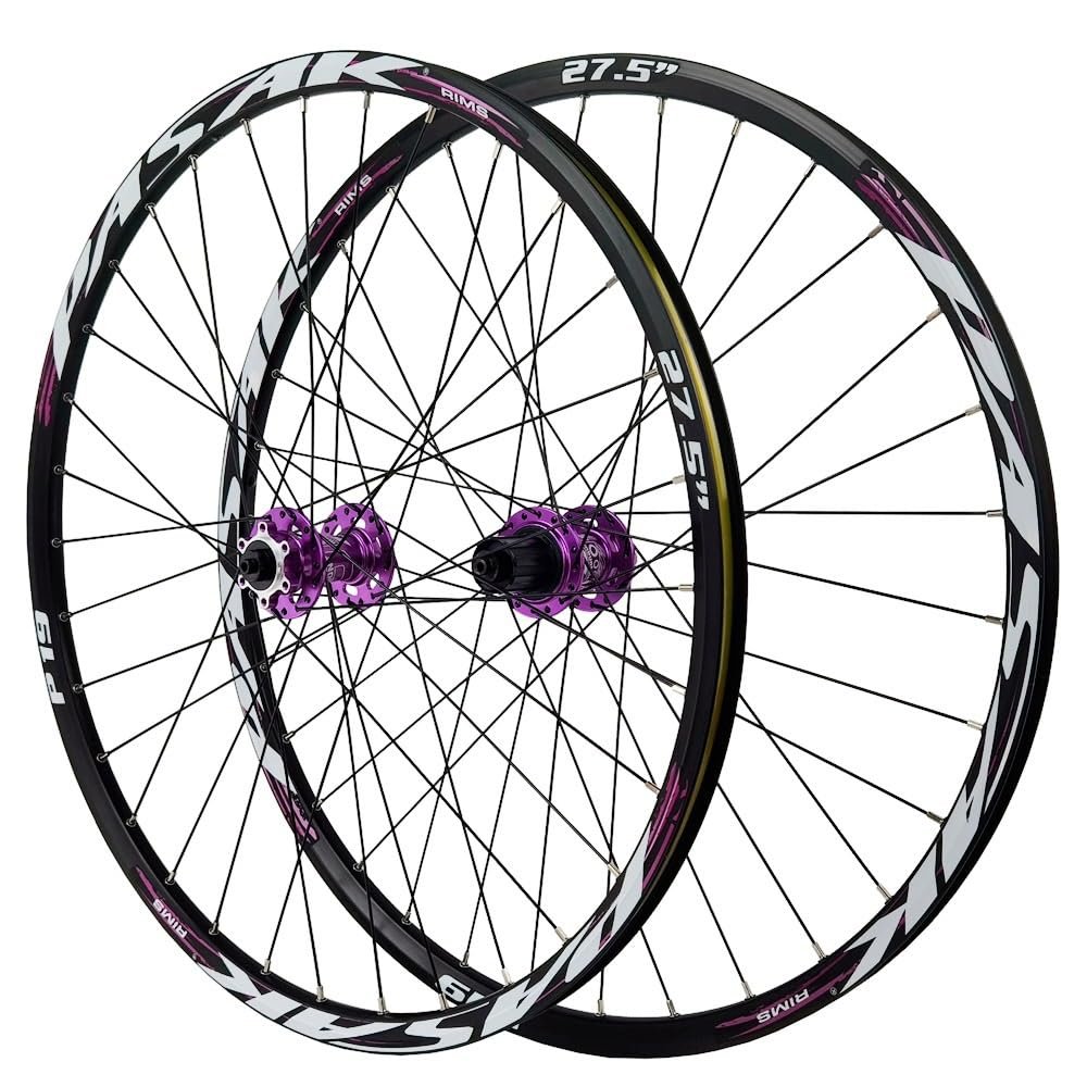 24'' 26'' 27.5'' 29'' Mountain Bike Wheelset Mountain bike Front Back Wheels Quick Release Disc Brake Aluminium Alloy Rims With Bearing Hubs Cassette 8-12 Speed ( Color : Black-Purple , Size : 27.5inc