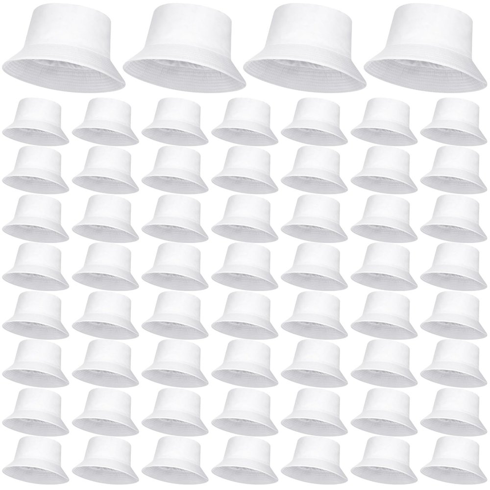 Mepase 60 Pcs Bucket Hat, Cotton Summer Cap for Women Men Summer Solid Color Beach Getaway Fisherman's Hat Outdoor and Travel (22.04-22.83 Inch)