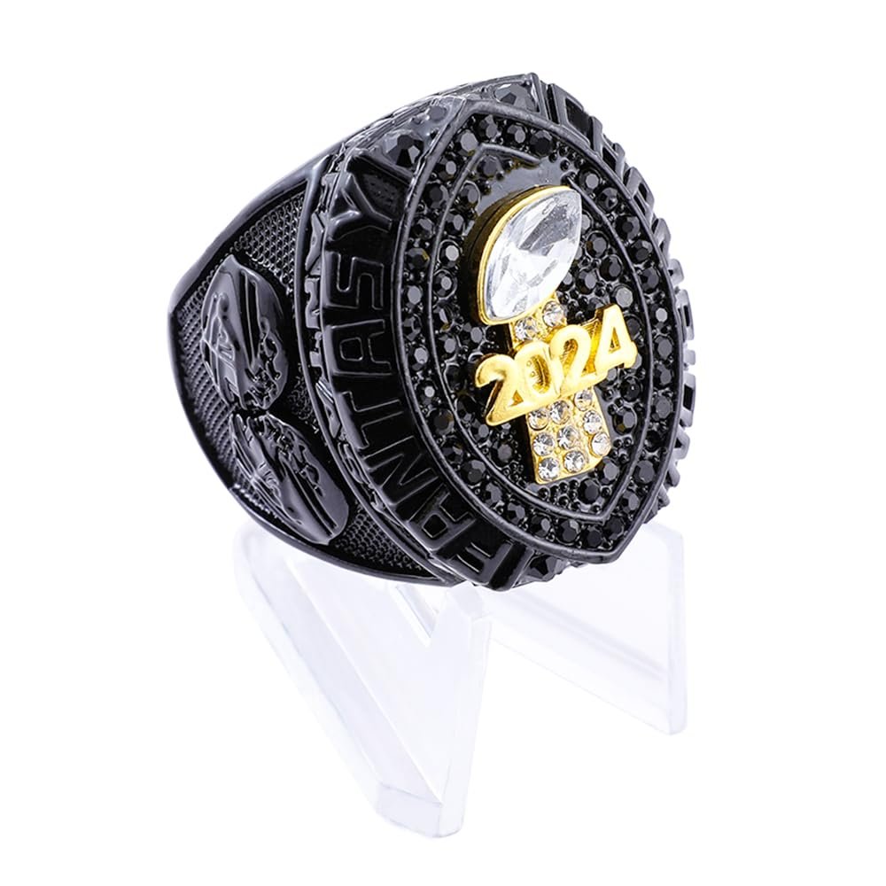 noblehead 2024 Fantasy Football Championship Ring | Heavy FFL Champion Ring | Gold Silver Tone Plated Award Trophy for Fantasy Football League Winner (Size 9, Black Outer)