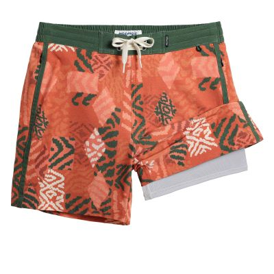 maamgic Men's Swim Trunks with Compression Liner Board Shorts Vintage Beach Shorts Quick Dry with Zipper Pockets Ancient Pattern Orange Large