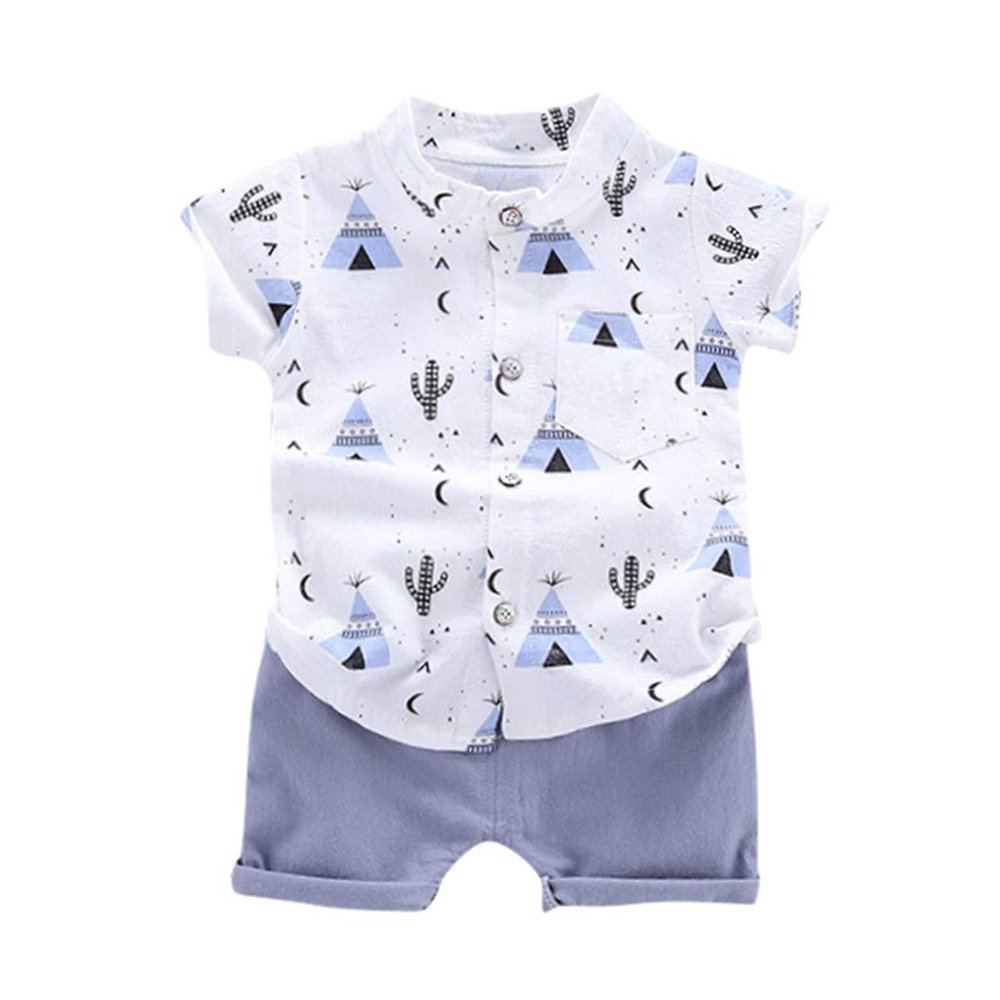 AIMAOMI Baby Boy Easter Day Outfit Infant Toddler Kids Bunny Short Sleeve Button Down Shirt Gentleman (Orange, 6-12 Months)