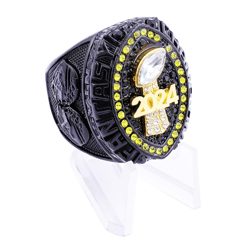 noblehead 2024 Fantasy Football Championship Ring | Heavy FFL Champion Ring | Gold Silver Tone Plated Award Trophy for Fantasy Football League Winner (Size 9, Yellow Outer)