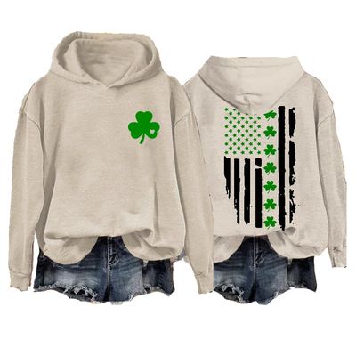 MOGUI Shamrock Flag St Patrick's Day Sweatshirt Women Long Sleeve Lucky Irish Gift Ireland Tee Beige