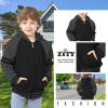 ZITY Boys Zip Up Hoodie Fleece Jacket Kids Sherpa Lined Sweatshirts Outerwear Warm Winter Coat Grey Black 8-9 Years Old view 2