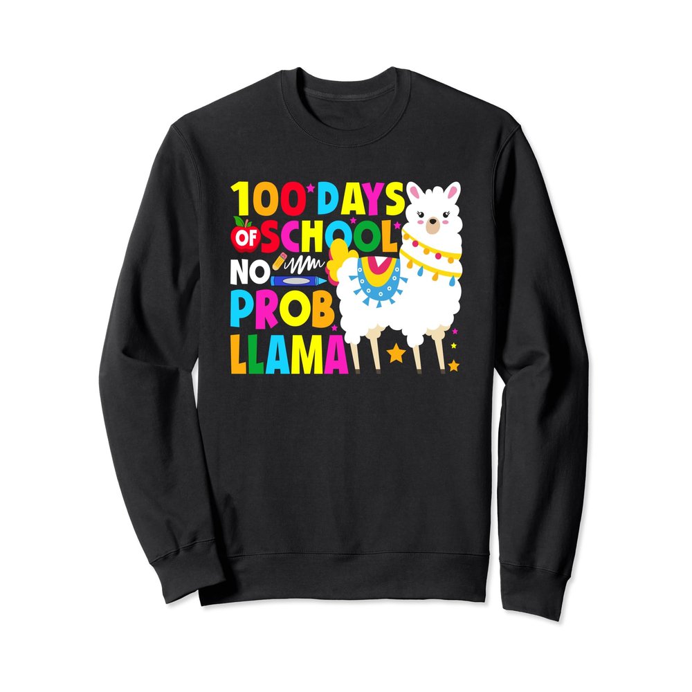 100 days of school shirt funny no probllama llama 100th day Sweatshirt