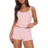 Winioder Women Y2K Floral Pajama Set Sleeveless Cami Crop Tops and Bodycon Shorts Set Teen Girls Cute Aesthetic Pajamas Set(J Pink,S) view 1