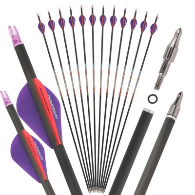 SHARROW 31" Carbon Arrows Hunting Arrows Spine 250 300 350 400 500 600 with Replaceable Tips Targeting Practice Arrows for Compound/Recurve/Long Bow 6/12pcs (12, Purple & Red, Spine 250)