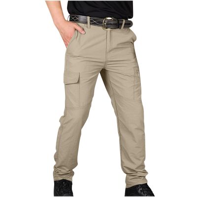 NineFit Basics Selling! Men's Hiking Tactical Pants Lightweight Outdoor Cargo Pants Military Combat Trousers Quick Dry Sports Athletic Pants A-Khaki, Small