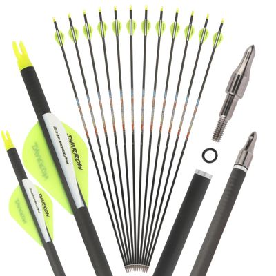 SHARROW 31" Carbon Arrows Hunting Arrows Spine 250 300 350 400 500 600 with Replaceable Tips Targeting Practice Arrows for Compound/Recurve/Long Bow 6/12pcs (12, Yellow & White, Spine 600)