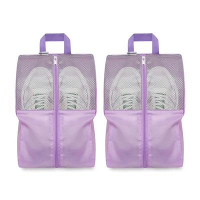 HANOZI Shoe Bags For Travel, Used As For Storage or Shoe Travel Bag, Space Saving When Travelling With This Travel Shoe Bags For Packing, Waterproof Nylon Sneaker Bag. (Light Purple, 2 Pack, Medium)