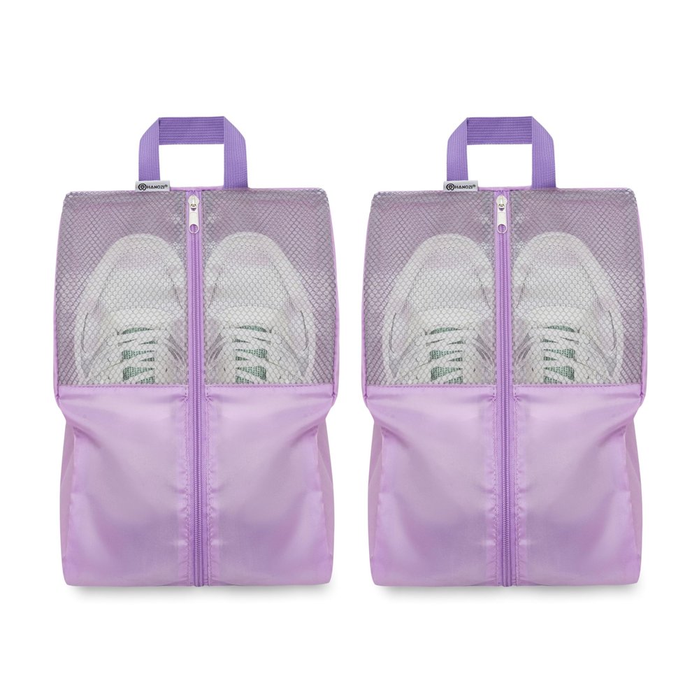 HANOZI Shoe Bags For Travel, Used As For Storage or Shoe Travel Bag, Space Saving When Travelling With This Travel Shoe Bags For Packing, Waterproof Nylon Sneaker Bag. (Light Purple, 2 Pack, Medium)