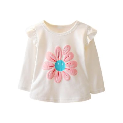 Baby Girls Casual Tops Ruffles Long Sleeve Floral Soft Pullover Sweatshirt Kids Tops T Shirt Spring (White, 3-4 Years)