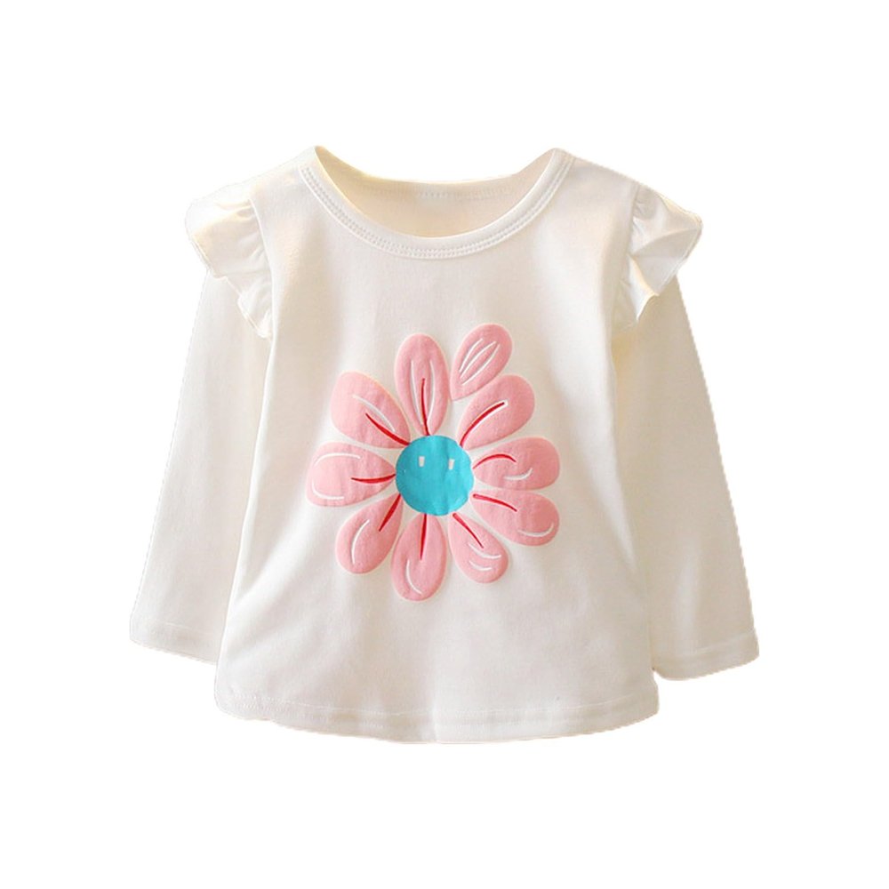 Baby Girls Casual Tops Ruffles Long Sleeve Floral Soft Pullover Sweatshirt Kids Tops T Shirt Spring (White, 3-4 Years)