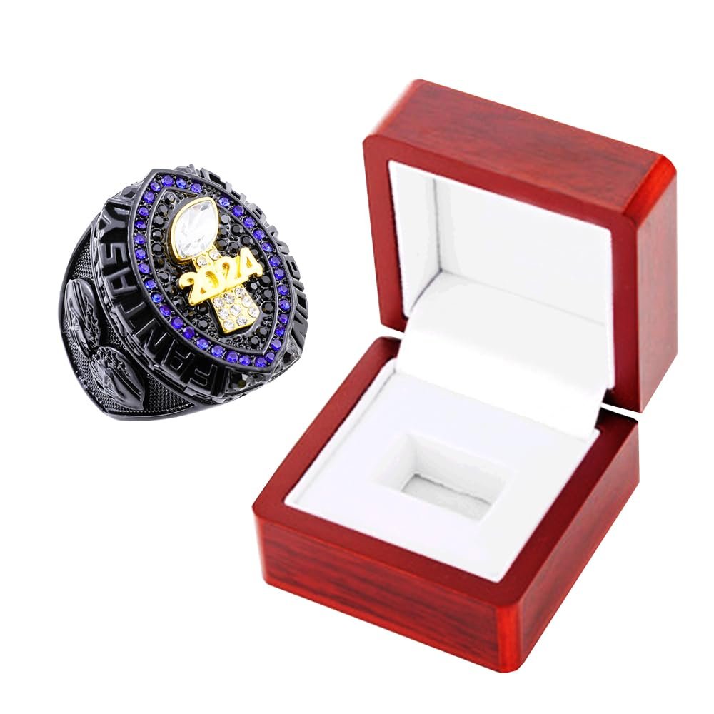 2024 Fantasy Football Ring | Heavy FFL Champion Ring | Gold Silver Tone Plated Award Trophy for Fantasy Football League Winner (size 12, ring and box together)