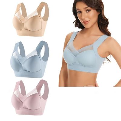 Animastyle 3 Pack Full Coverage Smooth Bra for Women Wirefree with Molded Cup Bra Beige+Blue+Pink XXL
