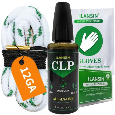 ILANSIN 12 Gauge Bore Cleaner,Needle CLP Oil,Oil Resistant Gloves,Universal Field&Range Gun Snake Kit for Gun Cleaning,Brass Brush Embedded in Cotton Bore Rope-Gun Cleaning Supplie