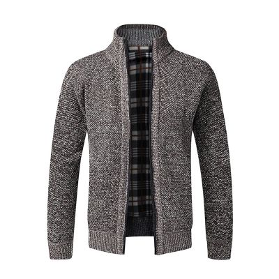 Uillui Mens Full Zipper Cardigan Sweater Flannel Lined Knitted Long Sleeve Cardigans Slim Fit Cable Knit Sweater with Pocket