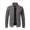 Uillui Mens Full Zipper Cardigan Sweater Flannel Lined Knitted Long Sleeve Cardigans Slim Fit Cable Knit Sweater with Pocket view 1