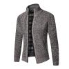 Uillui Mens Full Zipper Cardigan Sweater Flannel Lined Knitted Long Sleeve Cardigans Slim Fit Cable Knit Sweater with Pocket view 3