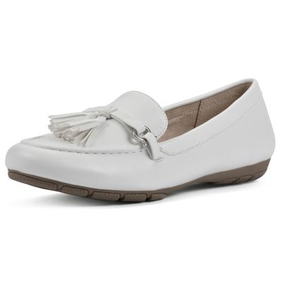 CLIFFS BY WHITE MOUNTAIN Women's Gush Driving Moccasin Loafer Flat, White/Smooth, 9 M