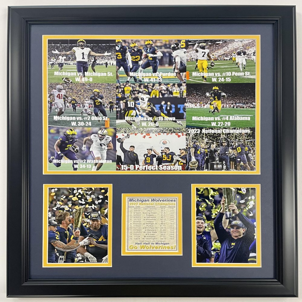 Michigan Football | 2023 CFP National Champions | Framed Double Matted Photo Collages | (Perfect Season, 18"x22")