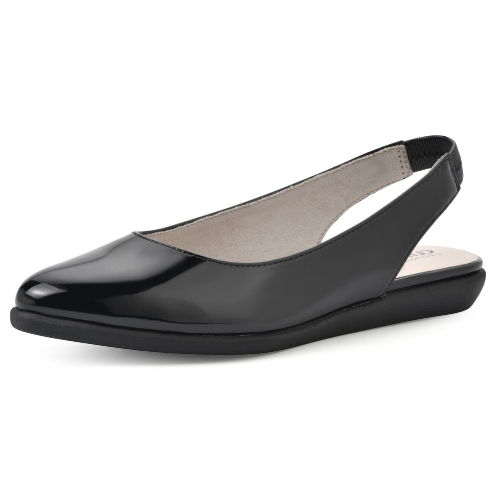 CLIFFS BY WHITE MOUNTAIN Women's Memory Slingback Loafer Flat, Black/Patent, 9.5 M