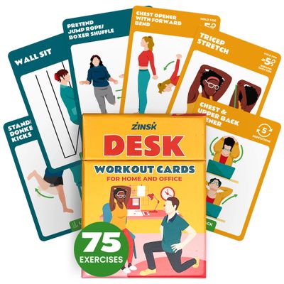 75 Desk Workout Cards  Move More at Work with 50 Easy Bodyweight Exercises & 25 Stretches  Compact 3.5" x 2.5 Chair Exercise Cards for Home or Office - No Equipment Needed and Beginner Friendly