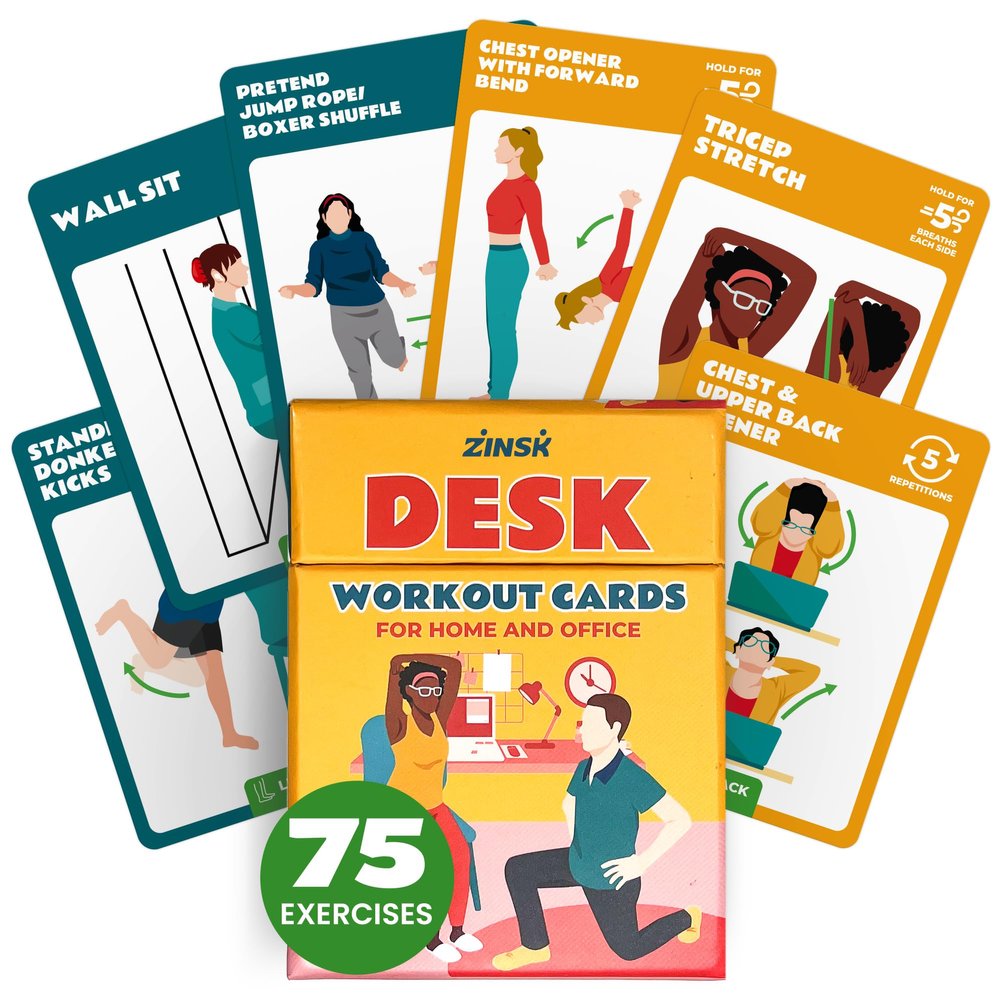 75 Desk Workout Cards  Move More at Work with 50 Easy Bodyweight Exercises & 25 Stretches  Compact 3.5" x 2.5 Chair Exercise Cards for Home or Office - No Equipment Needed and Beginner Friendly