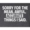 5X-Large Heather Black Mens Sorry for The Mean Awful Accurate Things I Said Funny T-Shirt view 4