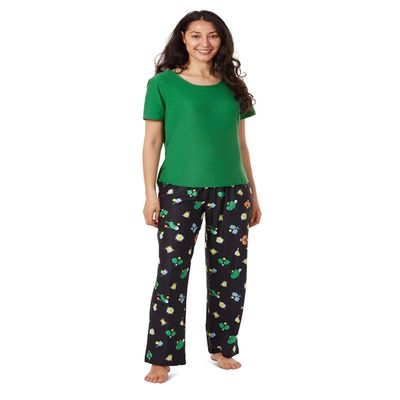 MeMoi Women's Pickleball Princess Two Piece PJ Set In A Bag Forest Green S