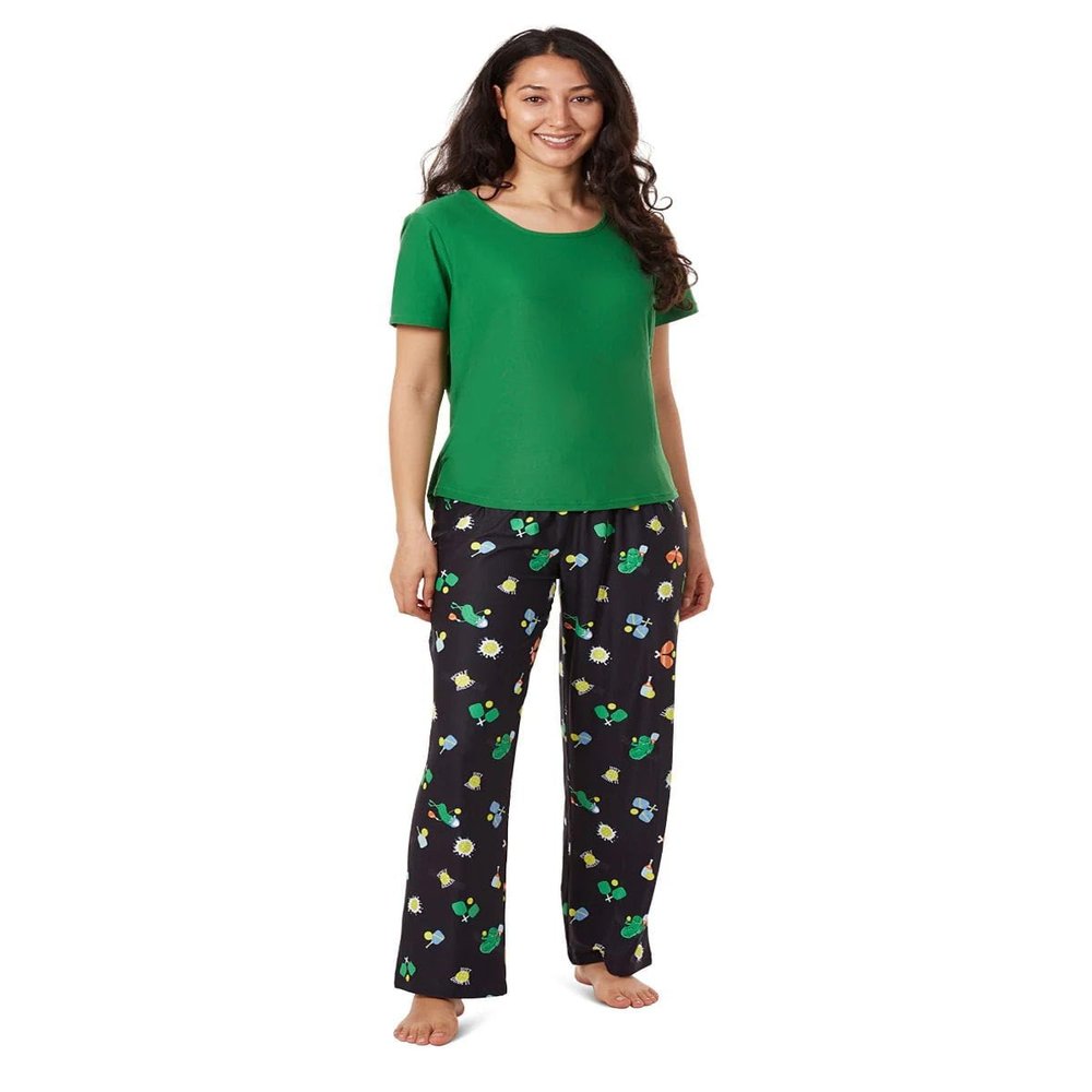 MeMoi Women's Pickleball Princess Two Piece PJ Set In A Bag Forest Green S
