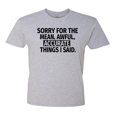 3X-Large Dark Heather Gray Mens Sorry for The Mean Awful Accurate Things I Said Funny Deluxe Soft T-Shirt