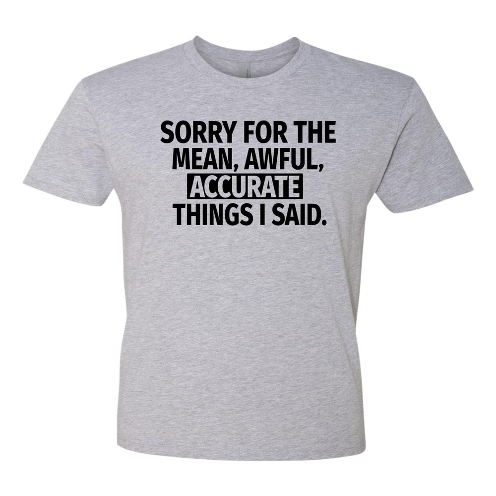 3X-Large Dark Heather Gray Mens Sorry for The Mean Awful Accurate Things I Said Funny Deluxe Soft T-Shirt