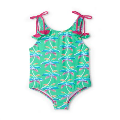 Hatley Girls Sleeveless One Piece Swimsuit, Rainbow Palm, 2 Toddler