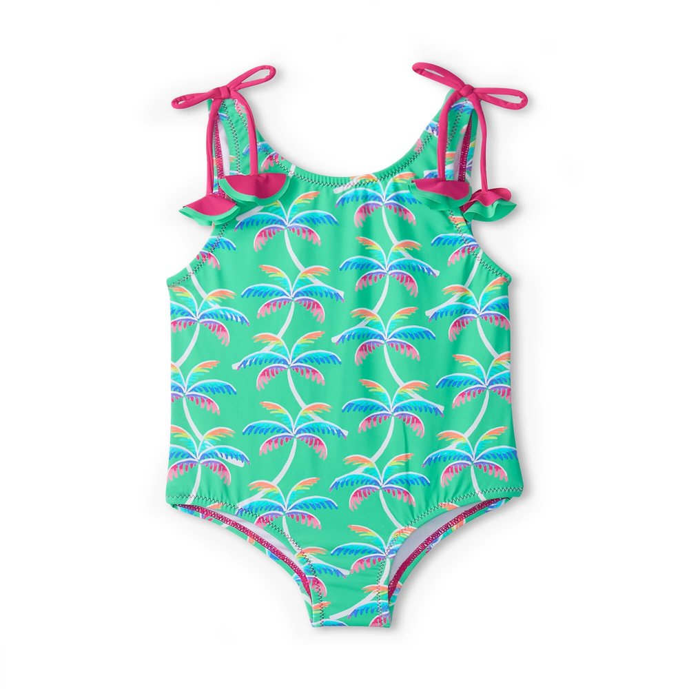Hatley Girls Sleeveless One Piece Swimsuit, Rainbow Palm, 2 Toddler