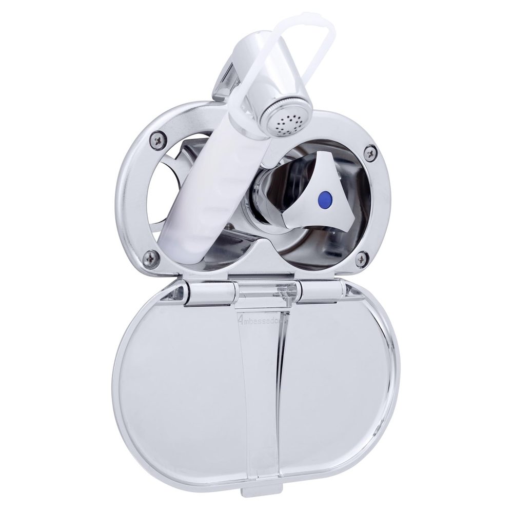 Ambassador Marine Trinidad- Transom Shower (Cold Only), Chrome Cup & Lid, Hammer-Head Arctic White Sprayer, 10' White Rubber Hose, Chrome Trinidad Handle - 136-0214-CA-W