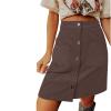 Women's Corduroy Skirts High Waisted A-Line Mini Button Front Skirt with Pockets Casual Elastic Fall Outfits Wrap Skirt Brown view 1