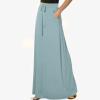 Womens Maxi Skirt Elastic Basic Solid Tie Dye Foldable High Waisted Midi Length Plus Size A-Line Skirts with Pockets Light Blue view 3