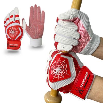 J&S Sporting Spider Grip Baseball Softball Batting Gloves for Mens and Kids (White Red, Medium)