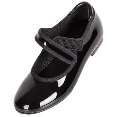 Asyusyu Tap Shoes for Girls & Toddler Girls | Easy Strap Black/Tan Dance Shoes | PU Leather Practice & Stage Shoes (Toddler/Little Kid/Big Kid Sizes 8-13),Black,8,Toddler