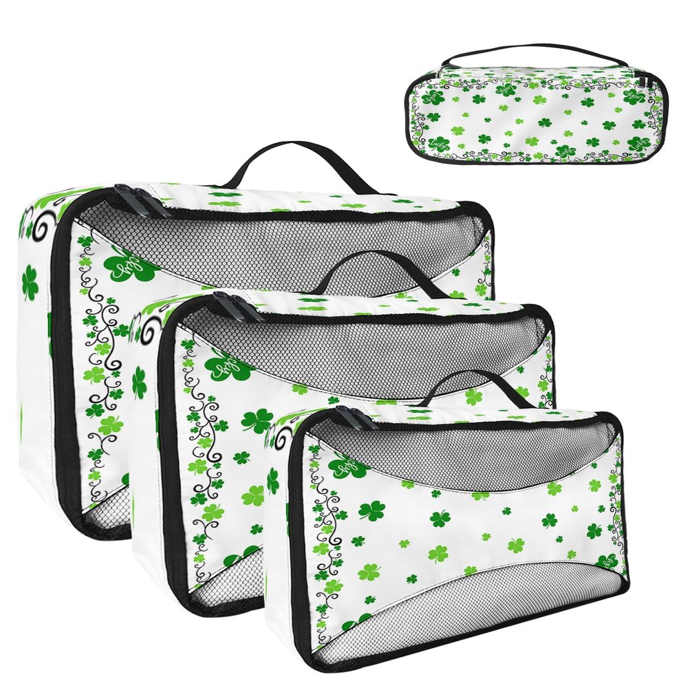 4 Set Packing Cubes for Travel Luggage Organizer Bags St. Patrick's Day Green Clover Texture Travel Cubes for Carry on Suitcases Travel Bags Space Saving Travel Accessories (XL, L, M, S)