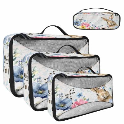 4 Set Packing Cubes for Travel Luggage Organizer Bags Spring Easter Egg Bunny Flower Retro Blue Travel Cubes for Carry on Suitcases Travel Bags Space Saving Travel Accessories (XL, L, M, S)